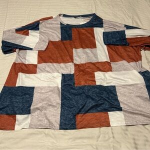 BloomChic Crew Neck Long SleeveTee in Blue, Orange, Grey & White